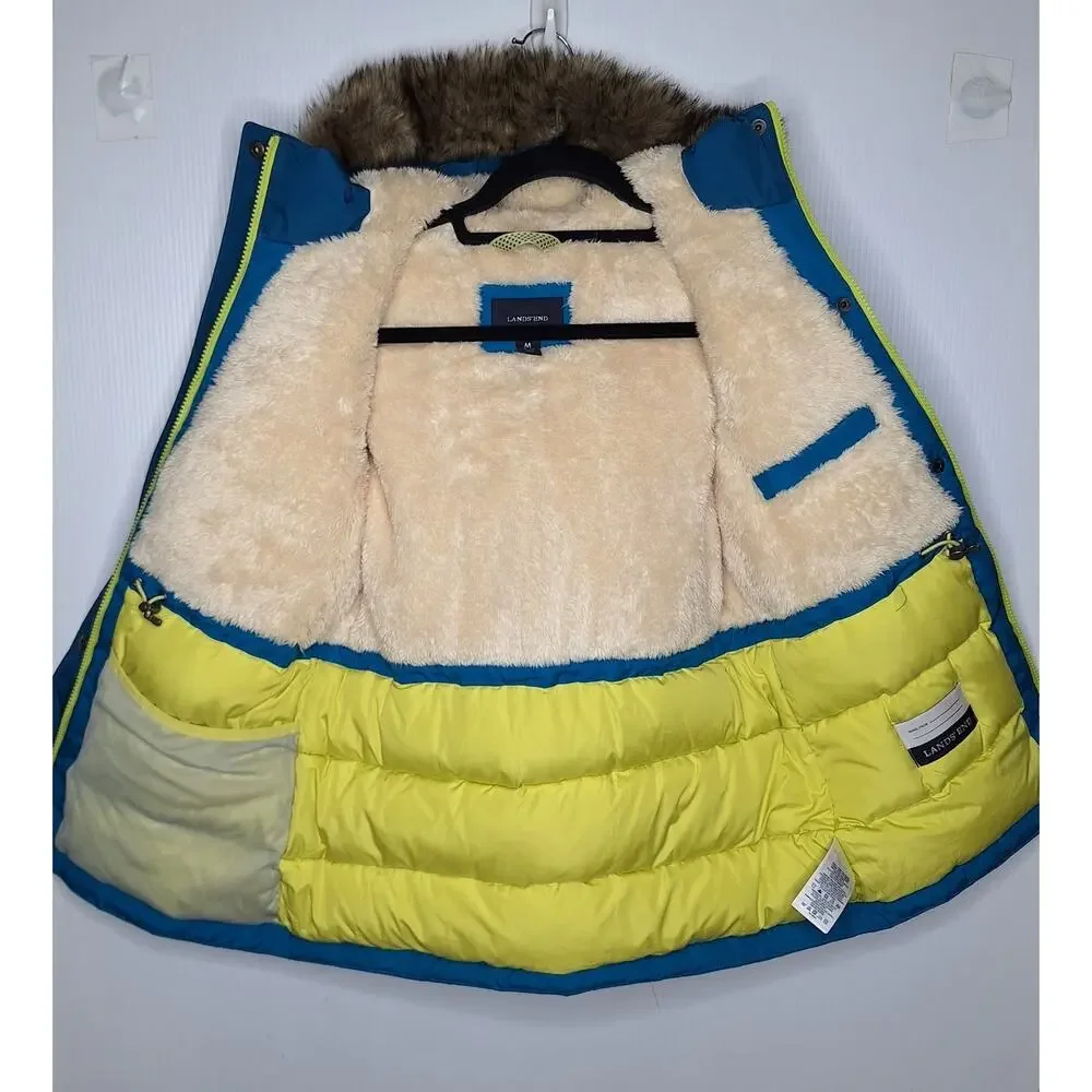 Lands' End Kids Expedition Waterproof Down Parka Snow Ski Hooded Fur M 10-12